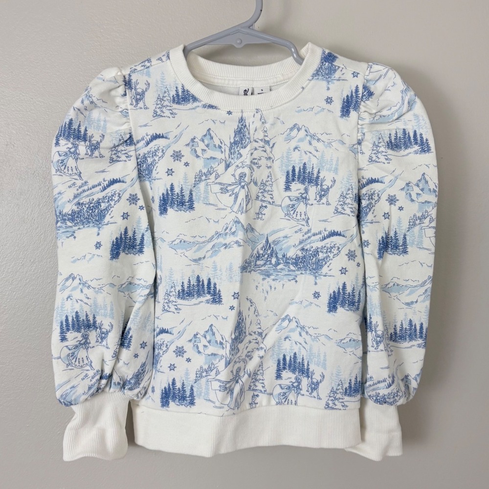 Disney x Janie and Jack Sweatshirt Girls 5 White Blue Frozen Puff Sleeve